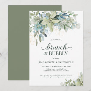 Invitation Elégant Eucalyptus verdure Brunch Bubbly