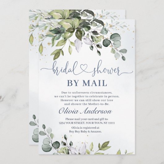 Invitation Elégant Eucalyptus Verdure douche virtuelle par co (Devant / Derrière)