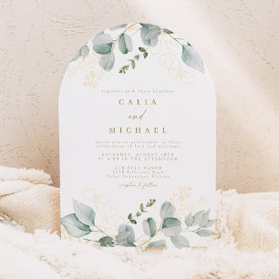 Invitation Elégant Eucalyptus Verdure et Or Mariage Arc