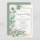 Invitation Elégant Eucalyptus Verdure Gold Frame Fiançailles (Devant / Derrière)