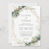 Invitation Elégant Eucalyptus Verdure Gold Frame Mariage