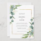 Invitation Elégant Eucalyptus Verdure Gold Frame Mariage (Devant)