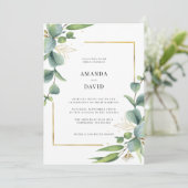 Invitation Elégant Eucalyptus Verdure Gold Frame Mariage (Debout devant)