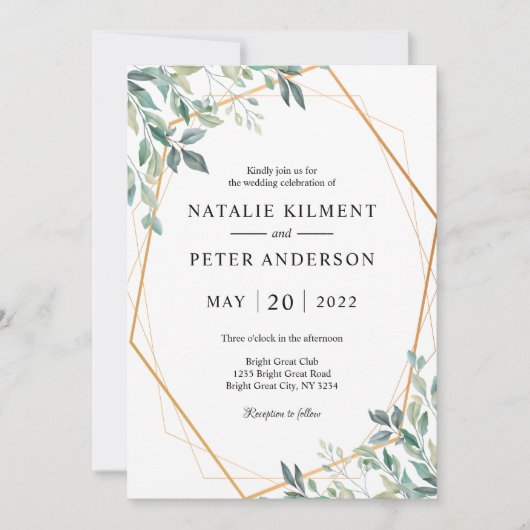 Invitation Elégant Eucalyptus Verdure Gold Frame Mariage (Devant)