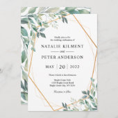 Invitation Elégant Eucalyptus Verdure Gold Frame Mariage (Devant / Derrière)