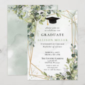 Invitation Elégant Eucalyptus Verdure Gold Graduation (Devant / Derrière)