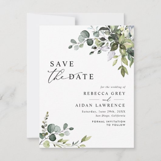 Invitation Elégant Eucalyptus Verdure Mariage Enregistrer la (Devant)