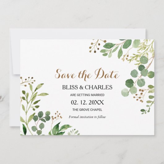 Invitation Elégant Eucalyptus Verdure Mariage Enregistrer la  (Devant)