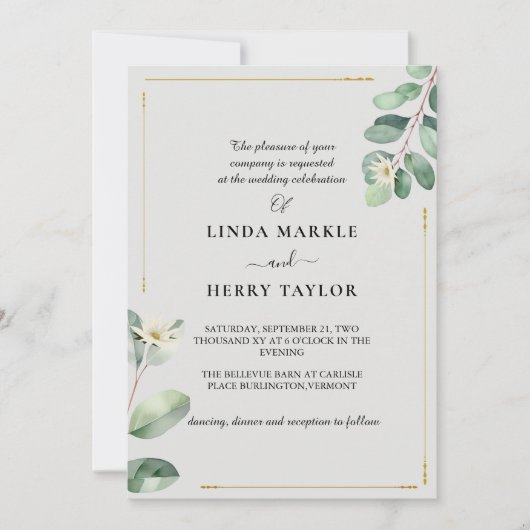 Invitation Elégant Eucalyptus Verdure Mariage floral (Devant)