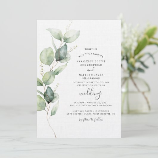Invitation Elégant Eucalyptus Verdure Mariage moderne (Debout devant)