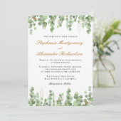 Invitation Elégant Eucalyptus Verdure Mariage Or (Debout devant)