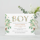 Invitation Elégant Eucalyptus Verdure Or Baby Boy Douche (Debout devant)