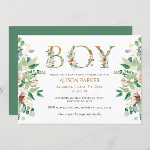 Invitation Elégant Eucalyptus Verdure Or Baby Boy Douche