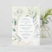 Invitation Elégant Eucalyptus Verdure Or Mariage géométrique (Debout devant)