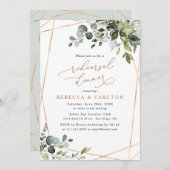 Invitation Elégant Eucalyptus Verdure Répétition Or Dîner (Devant / Derrière)