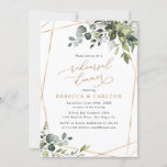 Invitation Elégant Eucalyptus Verdure Répétition Or Dîner<br><div class="desc">Cette élégante collection Boho Greenery présente des feuilles d'aquarelle mélangés,  jumelés à un serif élégant et délicat sans police en noir,  avec un monogramme sur le dos. Éléments correspondants disponibles.</div>