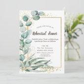 Invitation Elégant Eucalyptus Verdure Répétition Or Dîner (Debout devant)