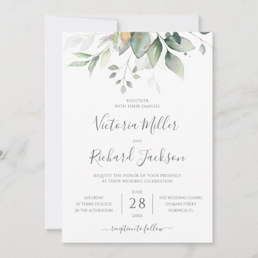 Invitation Elégant Eucalyptus Verdure Tout en un Mariage QR (Devant)