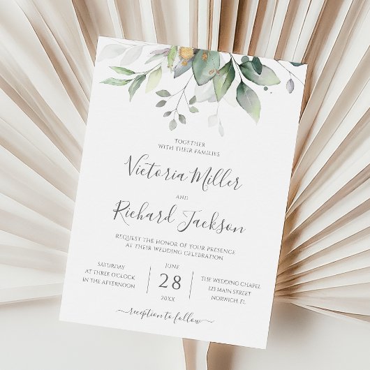 Invitation Elégant Eucalyptus Verdure Tout en un Mariage QR
