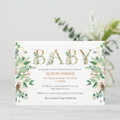 Invitation Elégant Eucalyptus Vert Alphabet Or (Debout devant)