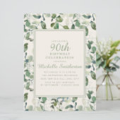 Invitation Elégant Eucalyptus Vert Feuille 90e anniversaire (Debout devant)