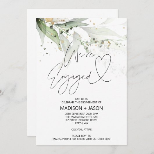 Invitation Élégant eucalyptus vert nous sommes Fiançailles (Devant / Derrière)