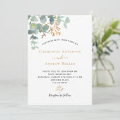 Invitation Elégant eucalyptus vert or moderne mariage (Debout devant)
