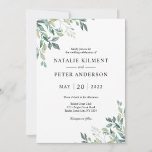 Invitation Elégant Eucalyptus Vert vert Rustique Mariage