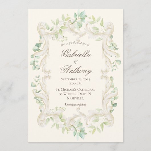 Invitation Elégant Eucalyptus Vintage Rustic Frame Mariage (Devant)