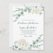 Invitation Elégant Eucalyptus White Peony Mariage (Devant)