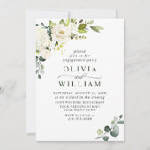 Invitation Elégant Eucalyptus White Roses ENGAGEMENT PARTI (Devant)
