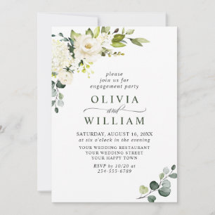 Invitation Elégant Eucalyptus White Roses ENGAGEMENT PARTI