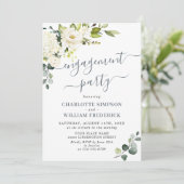 Invitation Elégant Eucalyptus White Roses ENGAGEMENT PARTI (Debout devant)