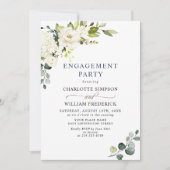 Invitation Elégant Eucalyptus White Roses ENGAGEMENT PARTI (Devant)