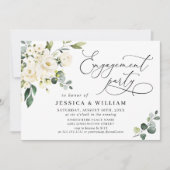 Invitation Elégant Eucalyptus White Roses ENGAGEMENT PARTI (Devant)