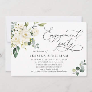Invitation Elégant Eucalyptus White Roses ENGAGEMENT PARTI