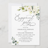 Invitation Elégant Eucalyptus White Roses ENGAGEMENT PARTI (Devant)