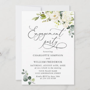 Invitation Elégant Eucalyptus White Roses ENGAGEMENT PARTI