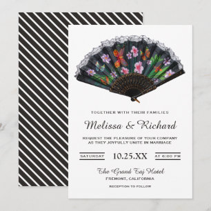 Invitation Élégant éventail floral japonais oriental pour mar