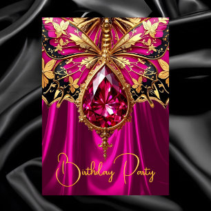 Invitation Élégant Exotique Anniversaire Rose Chaud Or Bijou