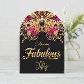 Invitation Elegant Fabulous 50 Birthday Black Gold Pink (Debout devant)