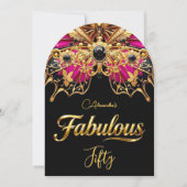 Invitation Elegant Fabulous 50 Birthday Black Gold Pink (Devant)
