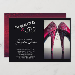 Invitation Élégant Fabulous 50 High Heels Red Glam Sparkle