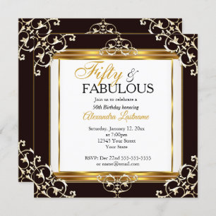 Invitation Elégant Fabulous Gold Black White 50e anniversaire