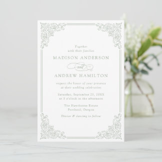 Invitation Élégant Faire Mariage Cadre Orné Vert Sauge Vintag