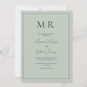 Invitation Élégant Faire Mariage Moderne Monogrammé Vert Saug (Devant)