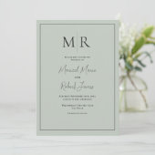 Invitation Élégant Faire Mariage Moderne Monogrammé Vert Saug (Debout devant)