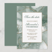 Invitation Élégant Faire part 77e anniversaire Vert (Devant / Derrière)