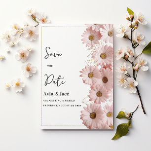 Invitation Élégant faire part rose blush or daisy floral Save