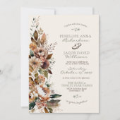 Invitation Elegant Fall Floral Dark Brown Boho Autumn Wedding (Devant)